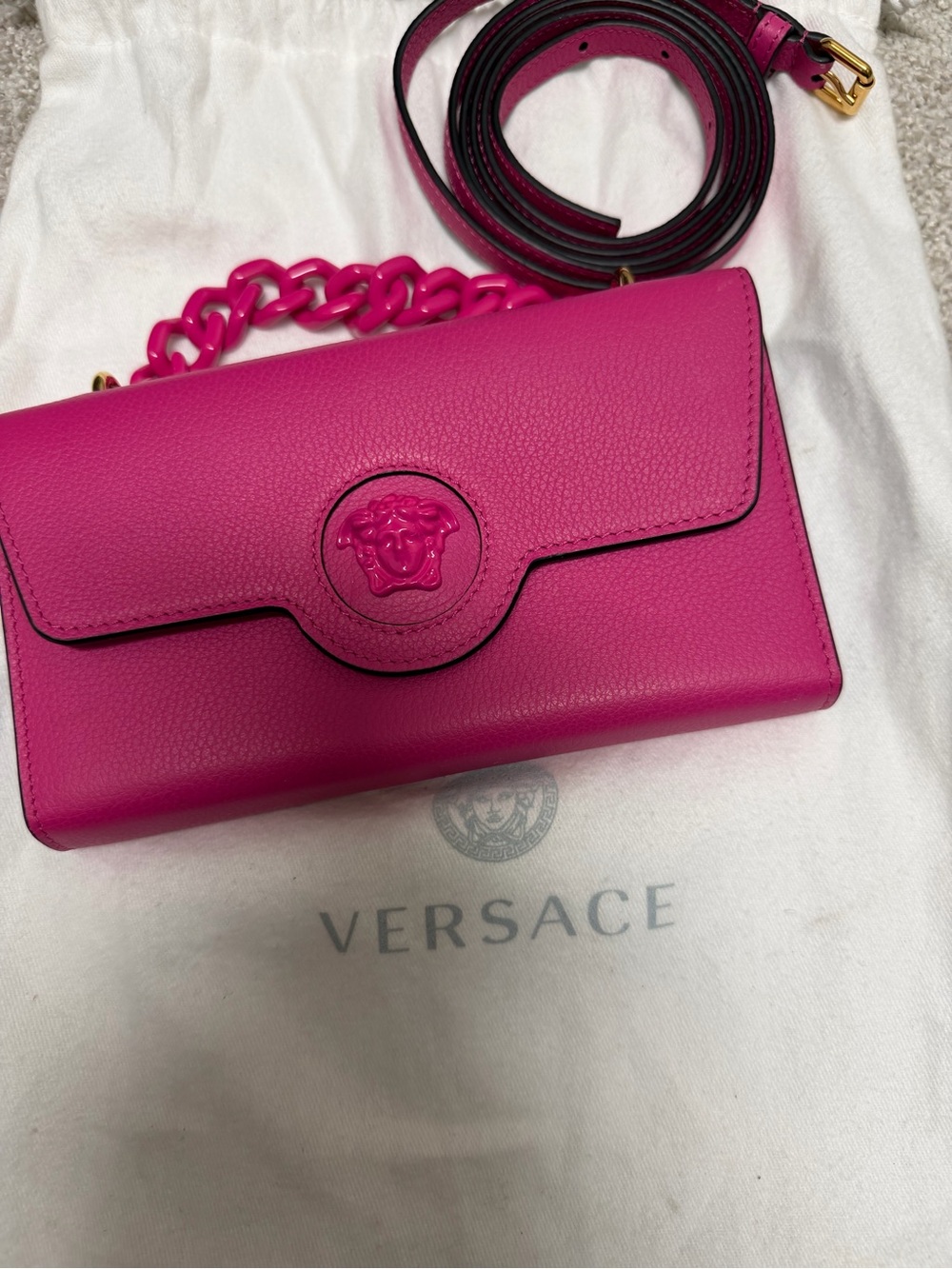 Versace Fuchsia Leather Crossbody with Chain Handle